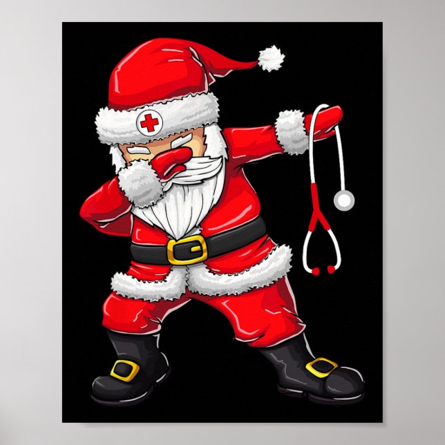 Santa Shirt Christmas Scrub Tops Women Funny Nurse Poster (Front)