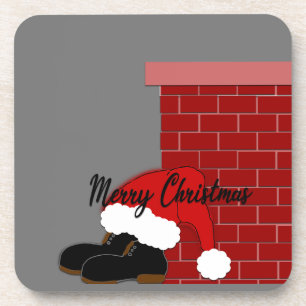 santa shoes chimney beverage coaster