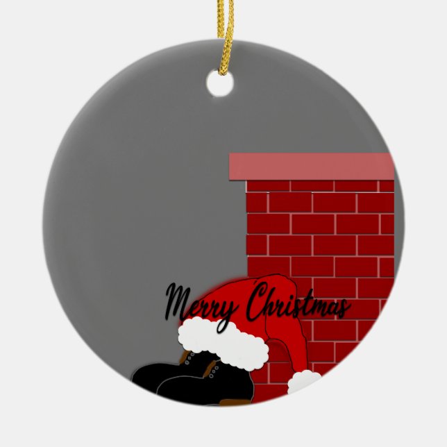 santa shoes chimney ceramic ornament (Front)