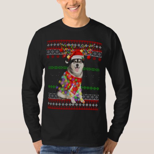 Santa Siberian Husky Dog Christmas Lights Ugly Xma T_Shirt
