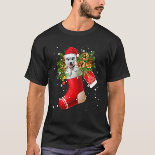 Santa Siberian Husky In Christmas Sock Pajama T-Shirt