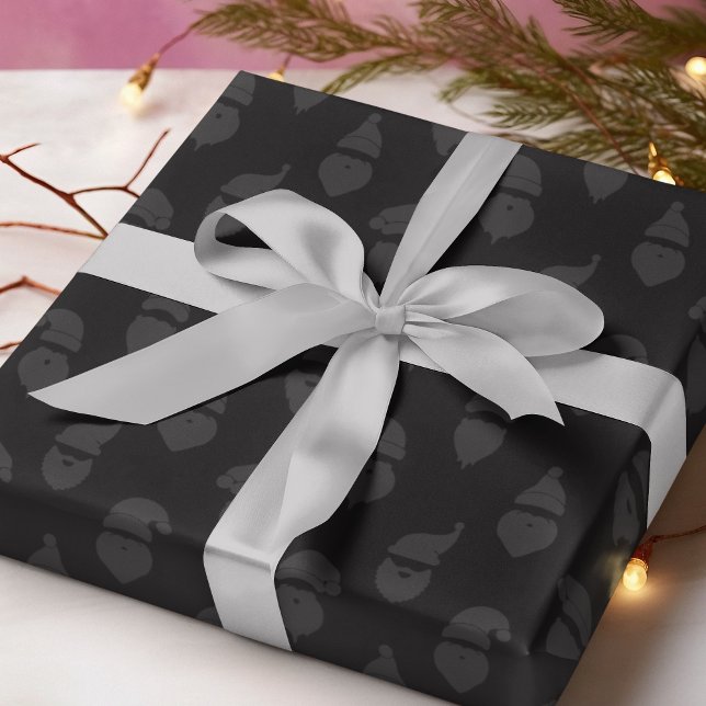 Santa Silhouette Modern Monotone Black Christmas Wrapping Paper (Creator Uploaded)