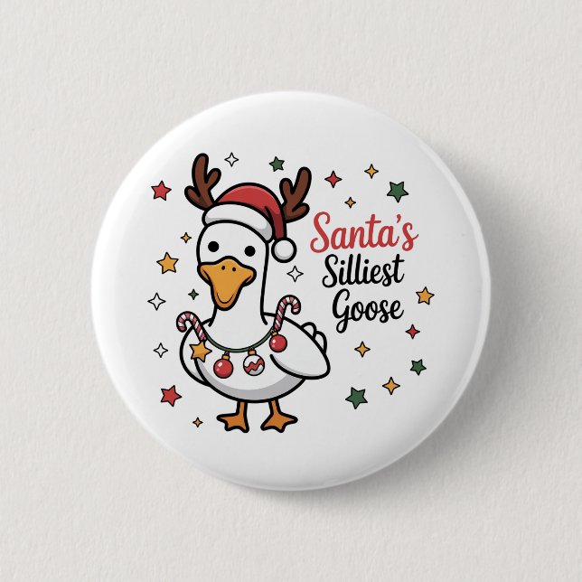 Santa Silly Goose Christmas Duck Funny Cute  Button (Front)