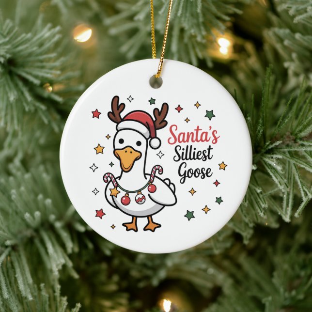 Santa Silly Goose Christmas Duck Funny Cute  Ceramic Ornament (Tree)