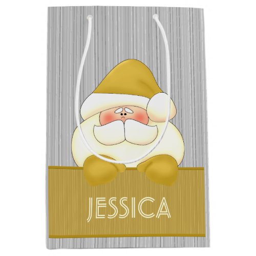 Santa Silver and Gold for Kids with Name Medium Gi Medium Gift Bag