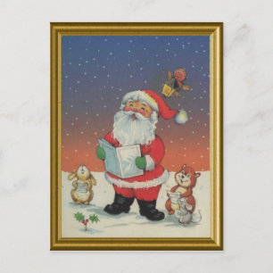 Santa, singing carols with the animals holiday postcard