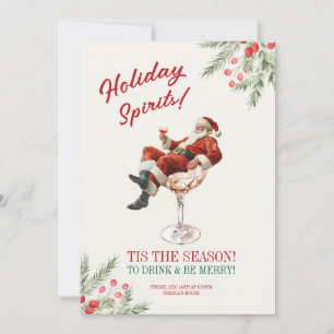 Santa Sitting Martini Glass Holiday Invitation