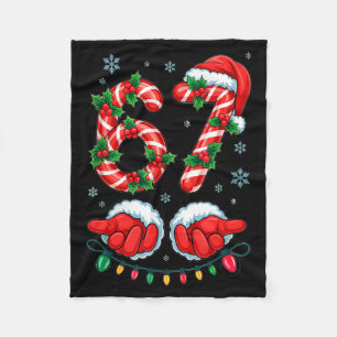 Santa Six Seven 67 Meme Christmas 67 Candy Cane Ki Fleece Blanket