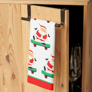 Santa Skateboarding Christmas Kitchen Towel