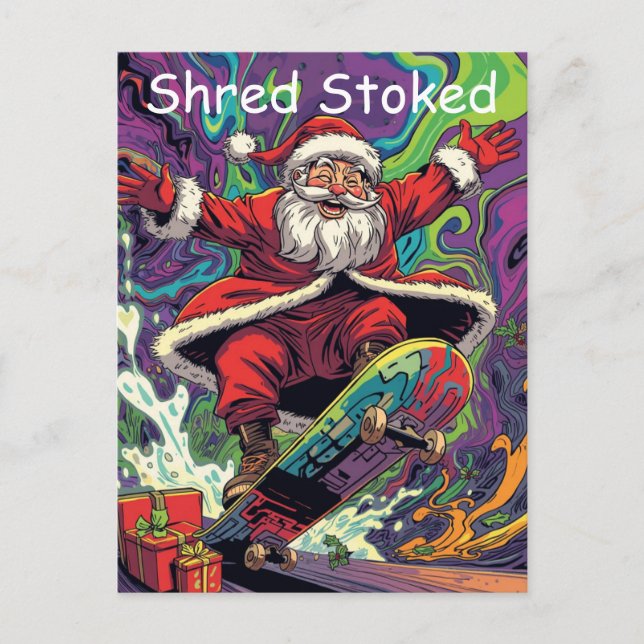 Santa Skateboarding Psychedelic Christmas  Postcard (Front)