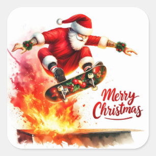 Santa Skateboards With Christmas Spirit Square Sticker