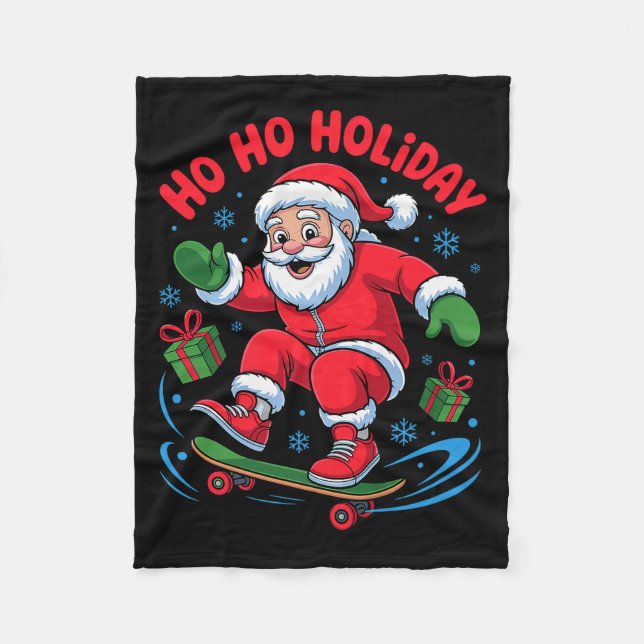Santa Skater Skateboarding Lover Funny Christmas X Fleece Blanket (Front)