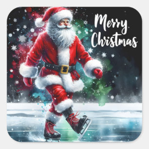 Santa Skates Happily Outdoors Square Sticker