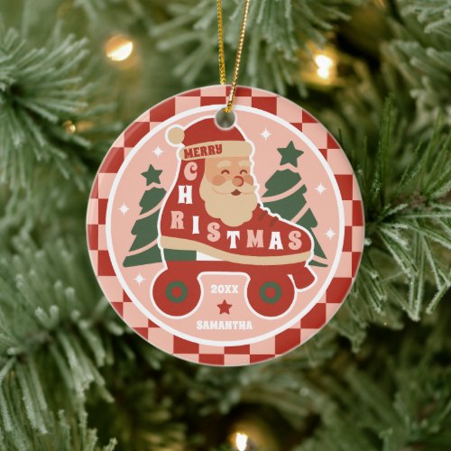 Santa Skates | Retro Roller Skating Christmas Ceramic Ornament