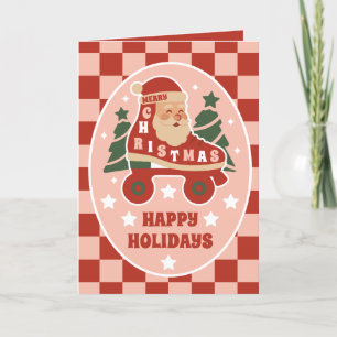 Santa Skates Retro Roller Skating Christmas Holiday Card
