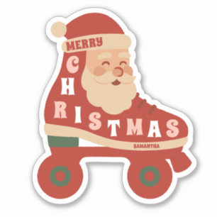 Santa Skates   Retro Roller Skating Christmas Sticker