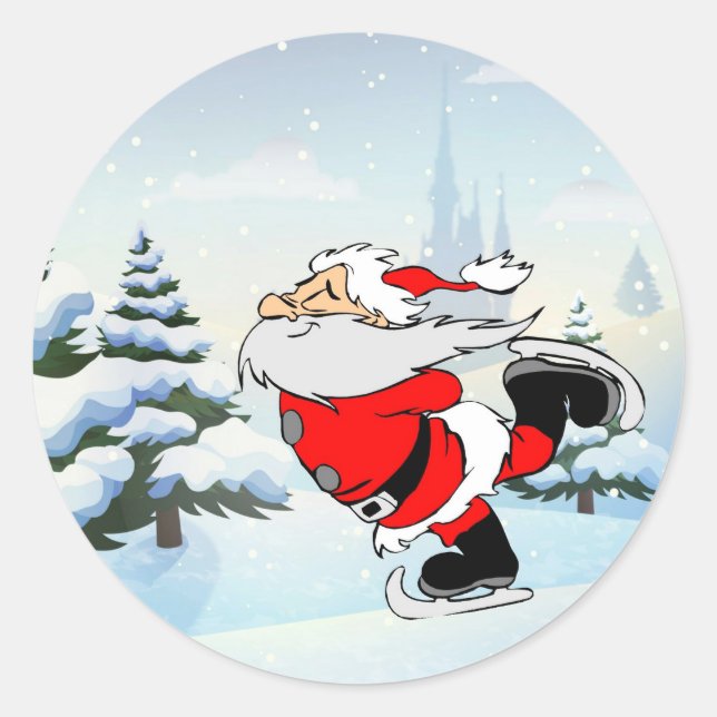 santa skating classic round sticker (Front)