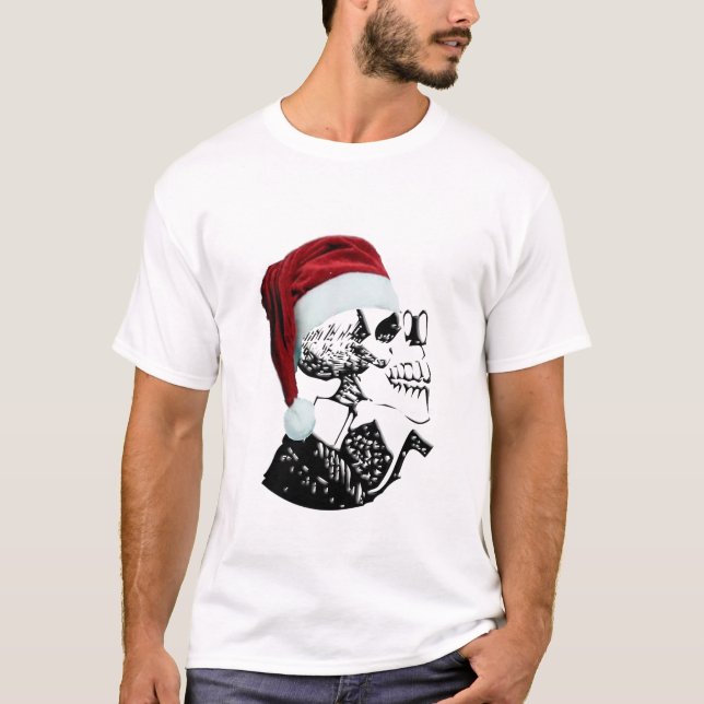 Santa Skeleton Christmas Goth  T Shirt (Front)