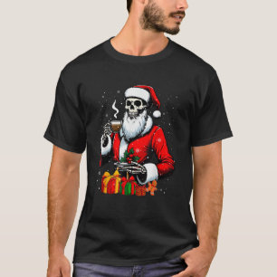 Santa Skeleton Drinking Coffee Cookies Christmas F T-Shirt