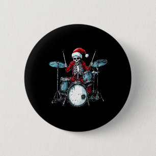 Santa Skeleton Playing Drum Drummer Percussionist  Button
