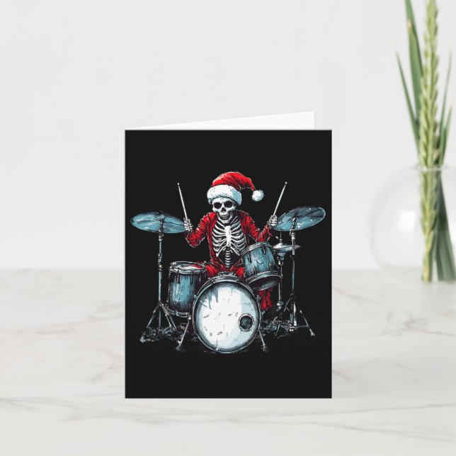 Santa Skeleton Playing Drum Drummer Percussionist  Card (Front)