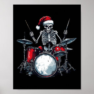 Santa Skeleton Playing Drum Percussionist Drummer  Poster