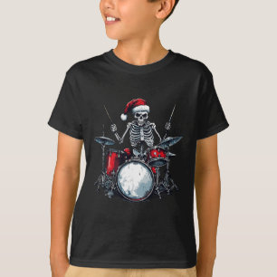 Santa Skeleton Playing Drum Percussionist Drummer T-Shirt