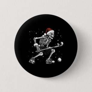 Santa Skeleton Playing Field Hockey Funny Xmas Chr Button