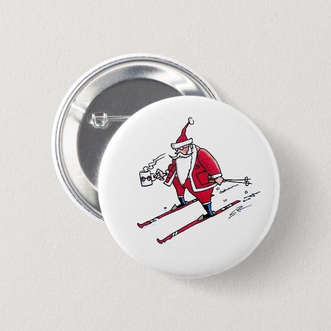 Santa Skiing button (Front & Back)