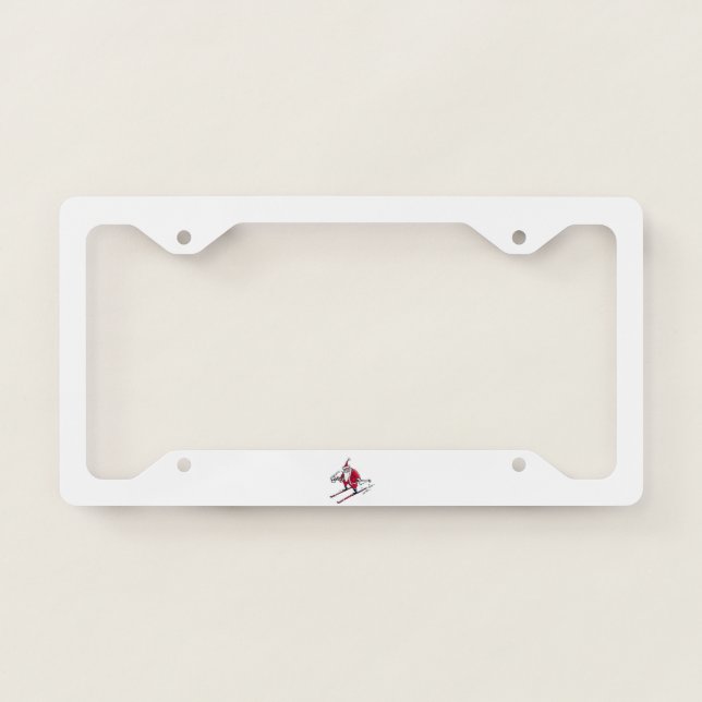 Santa Skiing car license plate frame b (Front)