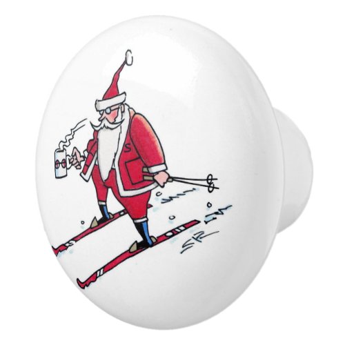 Santa Skiing ceramic knob