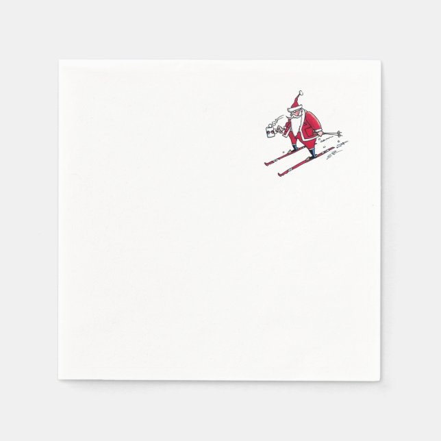 Santa Skiing cocktail paper napkins (Front)