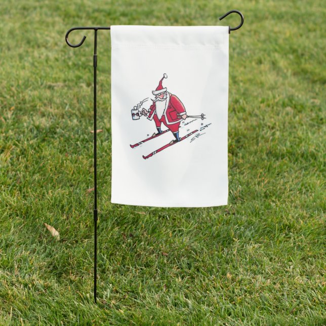 Santa Skiing garden flag (In SItu)