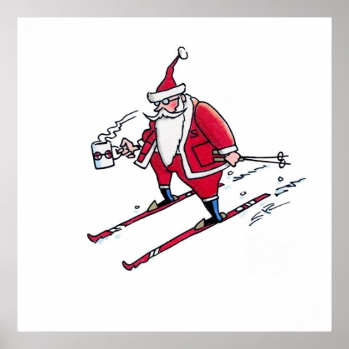 Santa Skiing gloss poster
