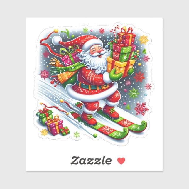 Santa Skiing in a Gift-Filled Wonderland Sticker (Sheet)