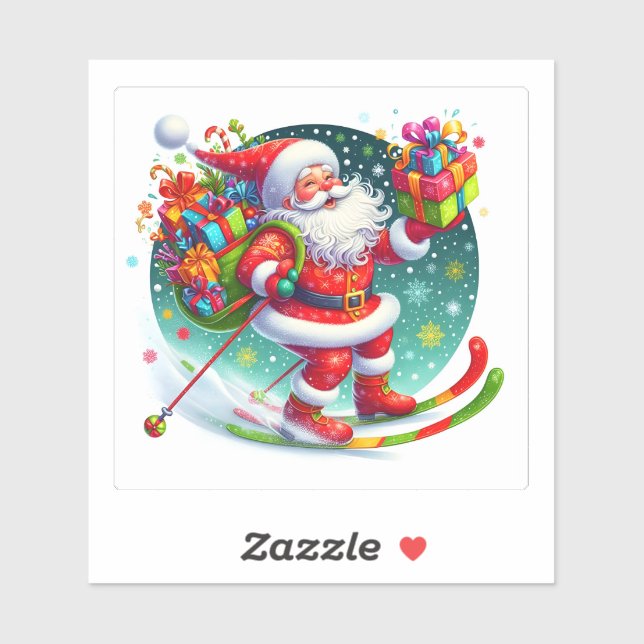 Santa Skiing in a Winter Wonderland Sticker (Sheet)