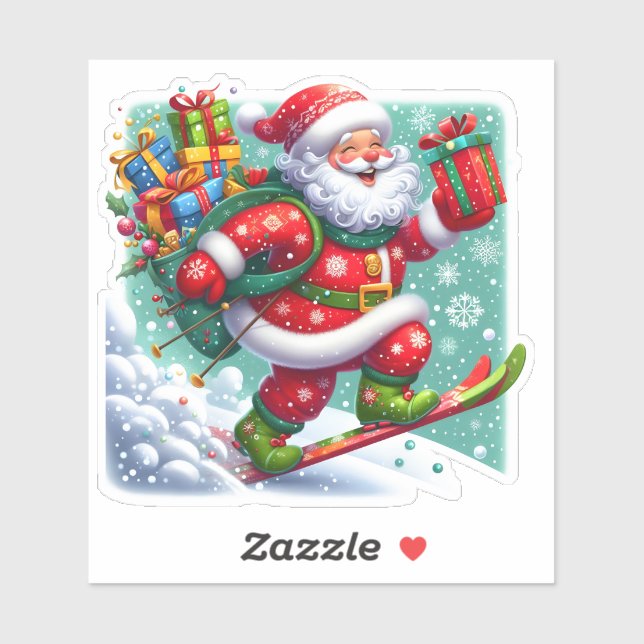 Santa Skiing Joyfully on Christmas Day Sticker (Sheet)