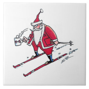 Santa Skiing large ceramic tile