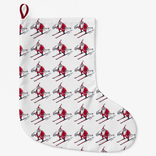 Santa Skiing many Santas Christmas stocking large (Front)