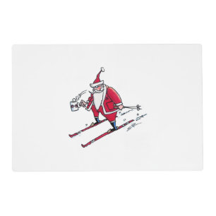 Santa Skiing poly-synth paper placemat