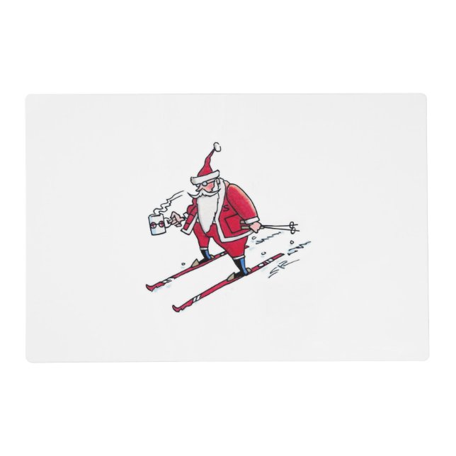 Santa Skiing poly-synth paper placemat (Front)