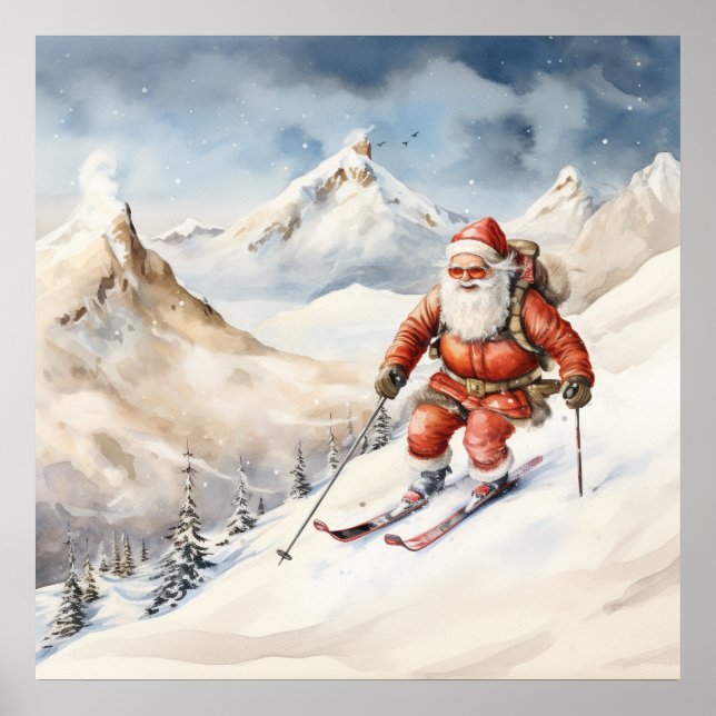 Santa Skiing Poster (Front)