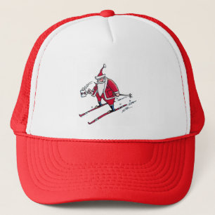 Santa Skiing red and white foam trucker hat