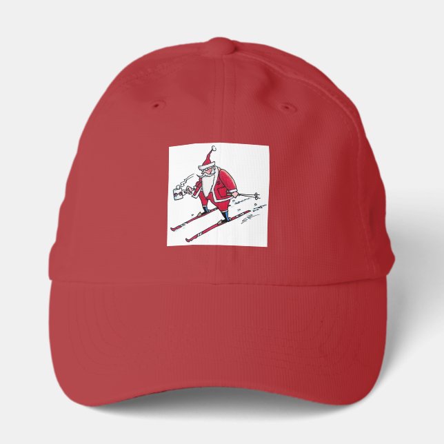 Santa Skiing red performance cap (Front)