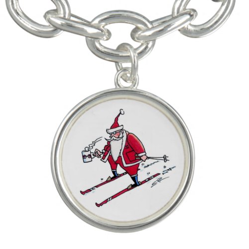 Santa Skiing silver charm bracelet