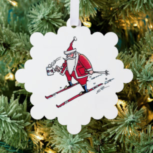 Santa Skiing snowflake paper ornament