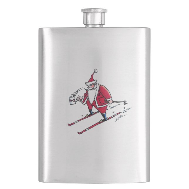 Santa Skiing stainless steel flask (Front)