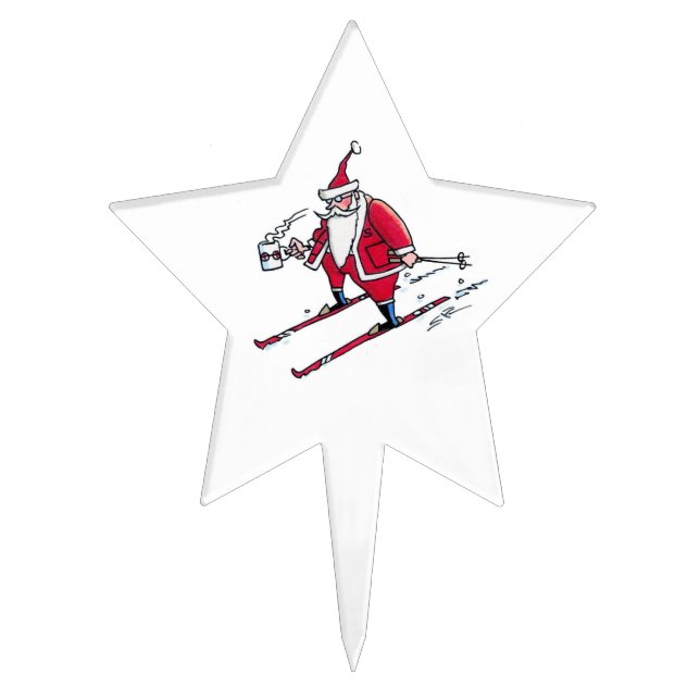 Santa Skiing star cake picks (Front)