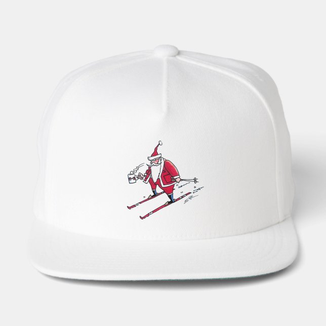 Santa Skiing white 5 panel snapback cap (Front)
