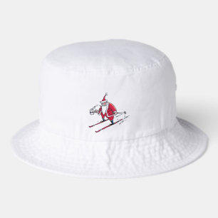 Santa Skiing white bucket hat